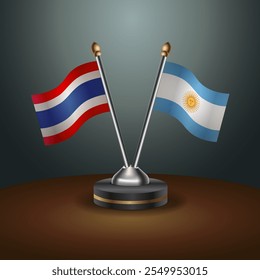 Thailand and Argentina table flags relation  with gradient backgrund. Vector Illustration