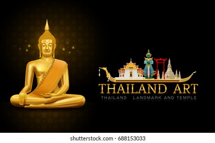 thailand art buddha statue landmark and pattern hi detail vector illustration