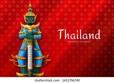 Thailand art Thai Temple Guardian Giant high detail vector illustration