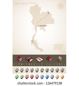 Thailand and Asia maps, plus extra set of isometric icons & cartography symbols set (part of the World Maps Set)