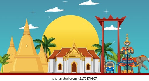 Thailand attraction landmarks background illustration