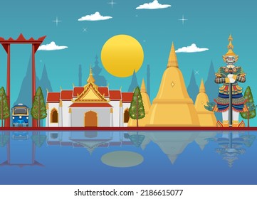 Thailand attraction landmarks background illustration