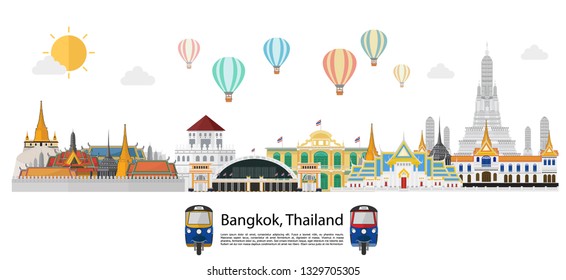 Thailand and attractions to Bangkok landmarks. Vector illustration