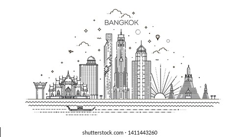 Thailand and attractions to Bangkok landmarks. Vector illustration - Vector