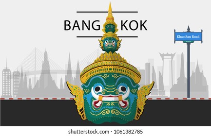 Thailand with attractions, landmark, vector illustration