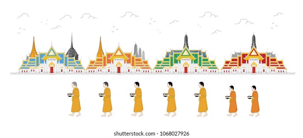 Thailand with attractions, landmark, vector illustration