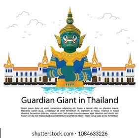 Thailand with attractions, landmark, vector illustration
