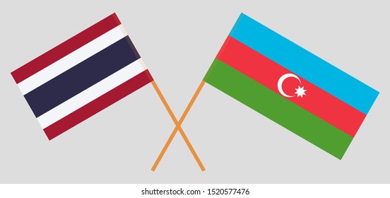 Thailand and Azerbaijan. Crossed Thai and Azerbaijani flags. Official colors. Correct proportion. Vector illustration
