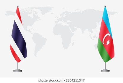 Thailand and Azerbaijan flags for official meeting against background of world map.