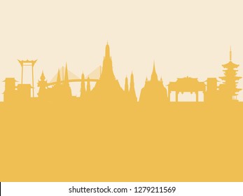 Thailand, Bangkok in Thailand with attractions, landmarks. flat design