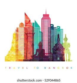 Thailand, Bangkok city detailed skyline. Vector illustration