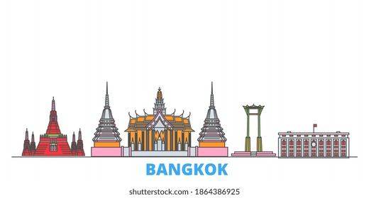 Thailand, Bangkok line cityscape, flat vector. Travel city landmark, oultine illustration, line world icons