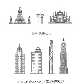 Thailand, Bangkok, line flat travel skyline set.