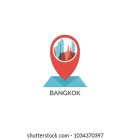 Thailand Bangkok map pin point geolocation modern skyline shape pointer vector logo icon illustration