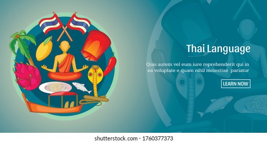 Thailand banner horizontal concept. Cartoon illustration of Thailand banner horizontal vector for web