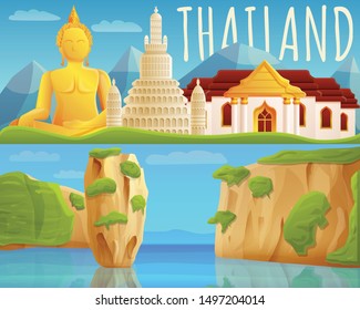 Thailand banner set. Cartoon illustration of thailand vector banner set for web design