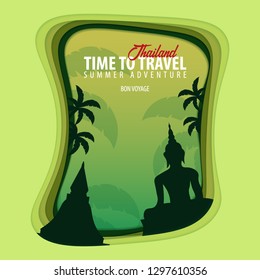 Thailand banner. Time to travel. Paper cut and craft style. Vector illustration