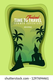 Thailand banner. Time to travel. Paper cut and craft style. Vector illustration