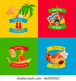 Thailand banners set in flat style. Cards with traditional symbols of Thailand set collection vector illustration