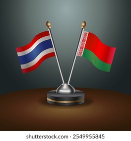 Thailand and Belarus table flags relation  with gradient backgrund. Vector Illustration