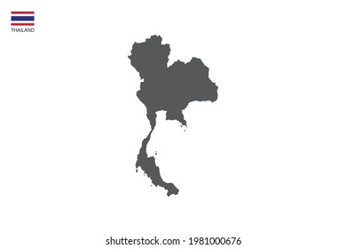 Thailand black shadow map isolated on white background with Thailand icon flag on the left corner.