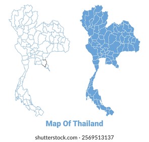Thailand Blue map flat regions border outline vector illustration