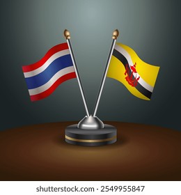 Thailand and Brunei table flags relation  with gradient backgrund. Vector Illustration