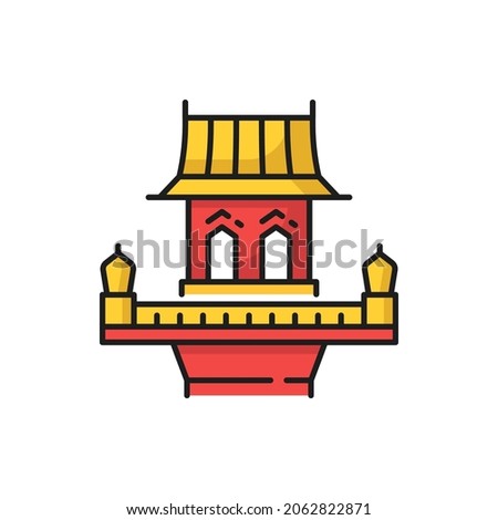 Thailand building, retro Thai home house isolated red and yellow color line icon. Vector old spirit house, vintage home with balcony. Oriental landmark, asian structure, Vietnam or China architecture Stock photo © 
