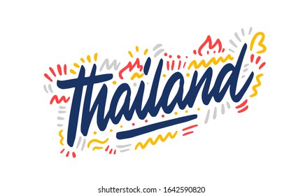 Thailand calligraphy template text for your design illustration concept. Handwritten lettering title vector words on white isolated