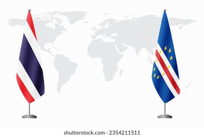 Thailand and Cape Verde flags for official meeting against background of world map.