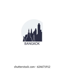 Thailand capital Bangkok modern city landscape panorama view flat logo blue icon