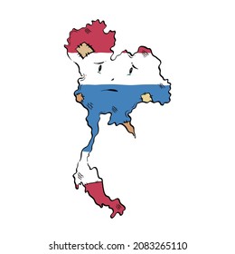 Thailand in a cartoon style, Thailand's poor economic concept, poor country. bad economy. Vector illustration.