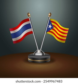 Thailand and Catalonia table flags relation  with gradient backgrund. Vector Illustration