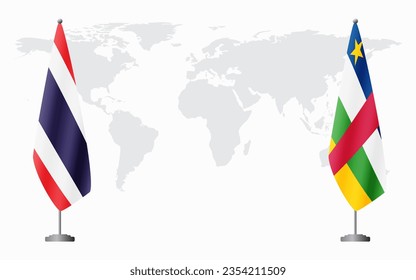 Thailand and Central African Republic flags for official meeting against background of world map.