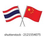 Thailand and China crossed flags. Thai and Chinese flags, isolated on white background. Vector icon set. Vector illustration.