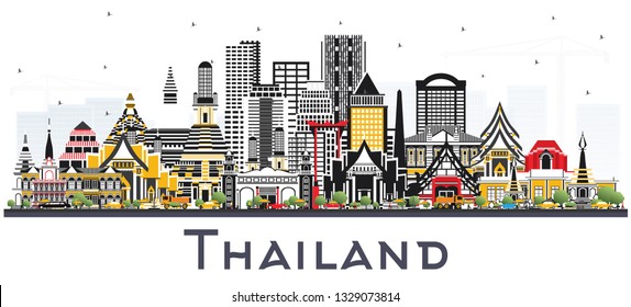 Thailand City Skyline with Color Buildings Isolated on White. Vector Illustration. Tourism Concept with Historic Architecture. Thailand Cityscape with Landmarks.