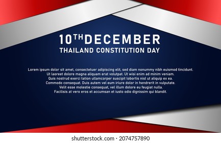 Thailand Constitution Day Background. 10 December. Copy space area. Greeting card, banner, vector illustration. With the Thailand national flag. Premium and luxury design