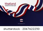 Thailand Constitution Day Background Vector Illustration with Wavy Thailand Flag and Blue and White Background. Suitable for Banner, Flyer, Greeting Card, and other Purposes
