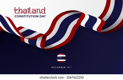 Thailand Constitution Day Background Vector Illustration with Wavy Thailand Flag and Blue and White Background. Suitable for Banner, Flyer, Greeting Card, and other Purposes