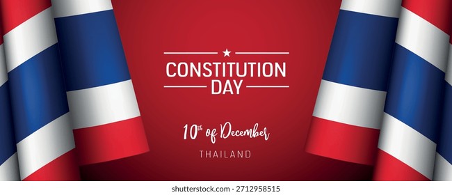 Thailand Verfassung Tag Vektorbanner, Grußkarte. Thailändische Wellenfahne in 10. Dezember nationalen patriotischen Feiertag horizontalen Design