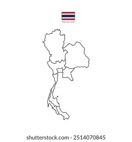 Thailand und Kontur Karte Hintergrund mit Zuständen, Kontur einzeln auf weißem Hintergrund. Vektorgrafik 10 eps asia