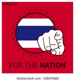 Thailand  country flag in Circle and pointing finger at viewer typography Ready for the Nation. Vector Illustration