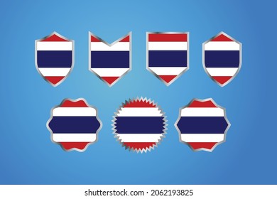 Thailand country flag with various silver shield badge or emblem frame