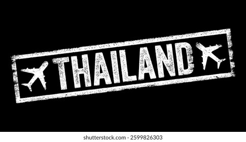 Thailand - the country located in Southeast Asia, text emblem stamp with airplane