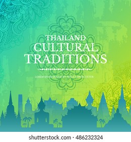 Thailand country ornament illustration concept. Art traditional, abstract, ottoman motifs, element. Vector decorative ethnic greeting card or invitation design background.