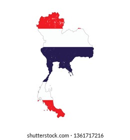 Thailand country silhouette with flag on background on white