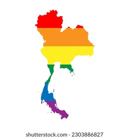 Thailand country silhouette. Country map silhouette in rainbow colors of LGBT flag.