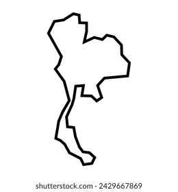Thailand country thick black outline silhouette. Simplified map. Vector icon isolated on white background.