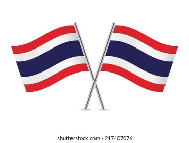 Thailand crossed flags. Thai flags on a white background. Vector icon set. Vector illustration.