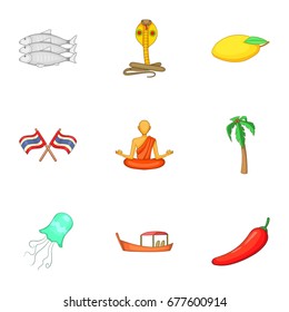 Thailand culture icons set. Cartoon set of 9 Thailand culture vector icons for web isolated on white background